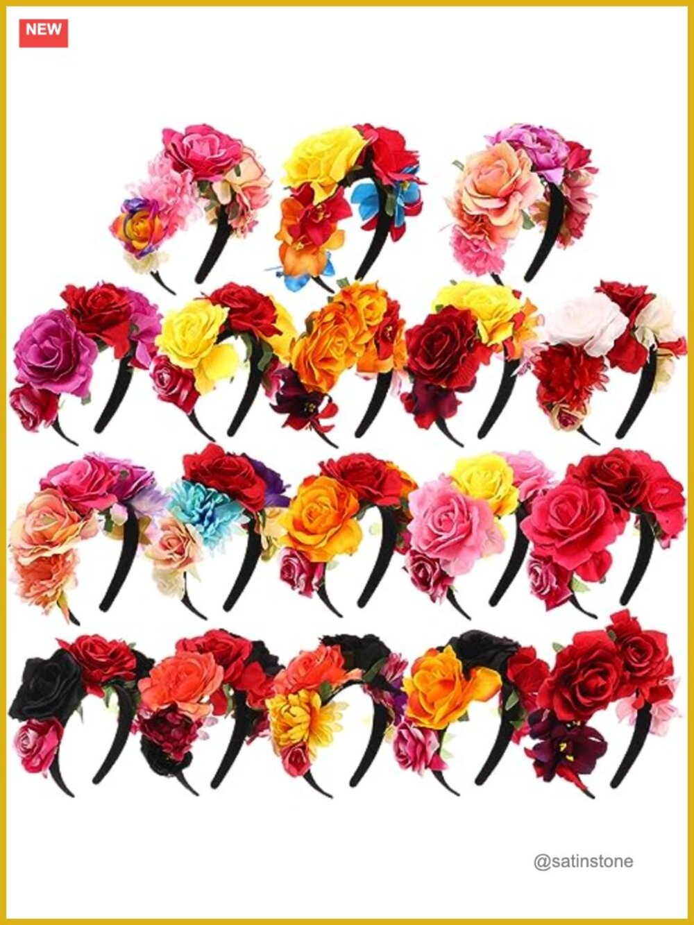 18 Pc Rose Flower Crown Headband Set Polyester Plastic Festival Hair Accessory